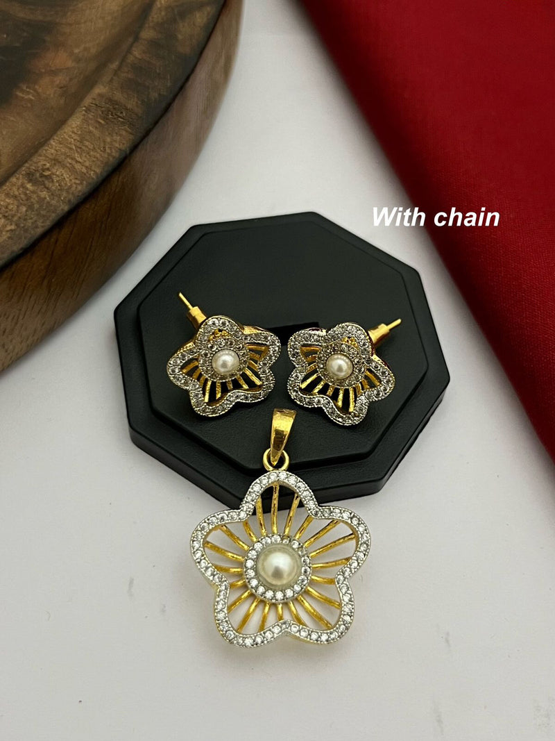 Gold-Finish Pendant Set with Matching Earrings