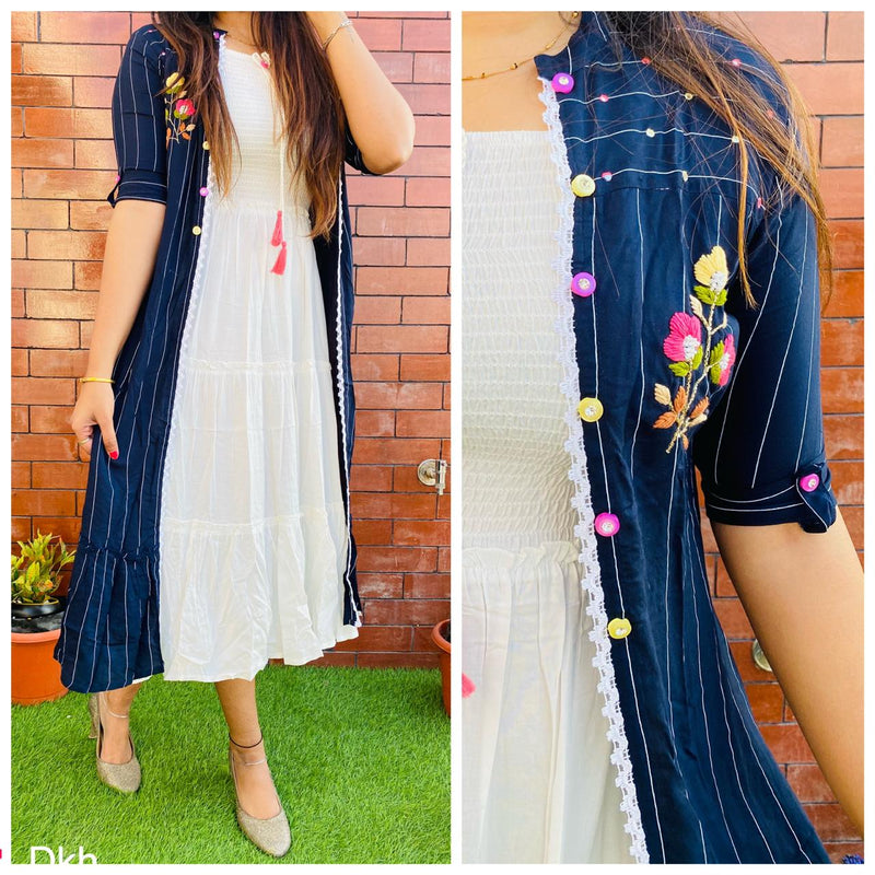Rayon Cotton Frock with Embroidered Shrug